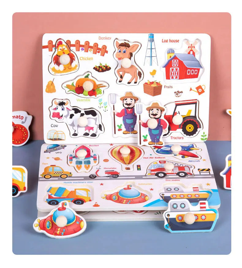 Montessori Baby Puzzle Wooden Toys 1 2 3 Years Children Hand Grab Board Game Toddler Fine Motor Skills Educational Toys for Kids