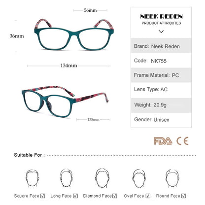 Red Green Computer Reading Glasses Women Men Oval Clear Resin Magnifier Eyewear Presbyopic Optical Glasses +0.5 0.75 1.75 2.75