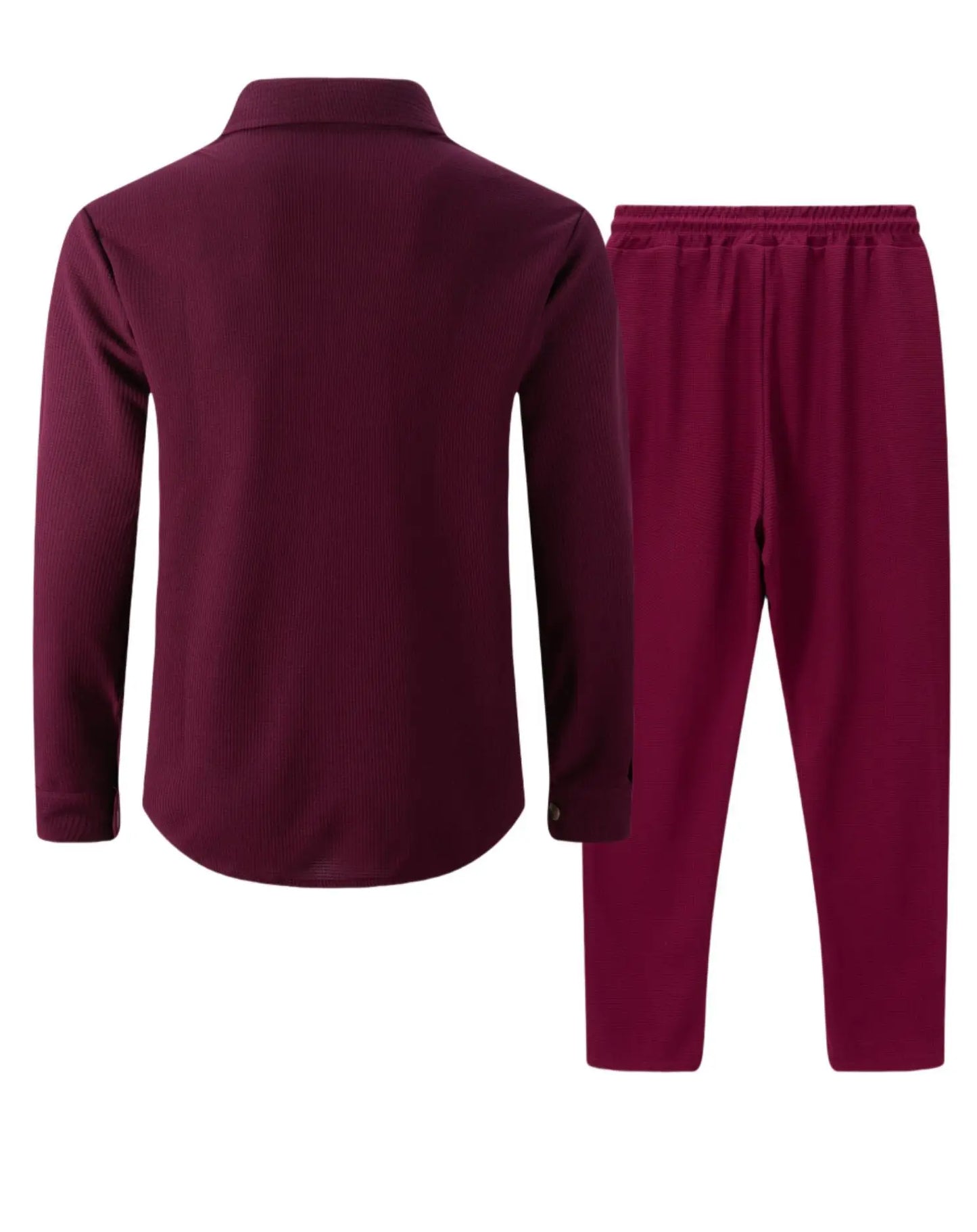 2025 Men's Autumn Casual Street Sport Two-Piece Fashion Solid Color Double-Pocket Collar Buttoned Long-Sleeved Shirt + Pants Set