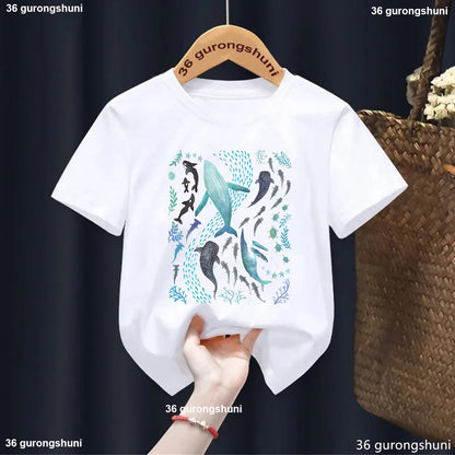 Types Of Shark Identification Cartoon Print Tshirt Boys Kawaii Kids Clothes Cute T-Shirt Children'S Clothes Summer Toddler Tee