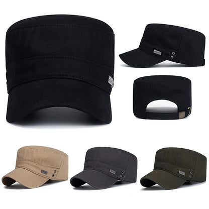 Vintage Men Flat Top Hat Adjustable Army Military Hats Cadet Style Men Women Army Cap Outdoor Fisher Sun Protective Hat