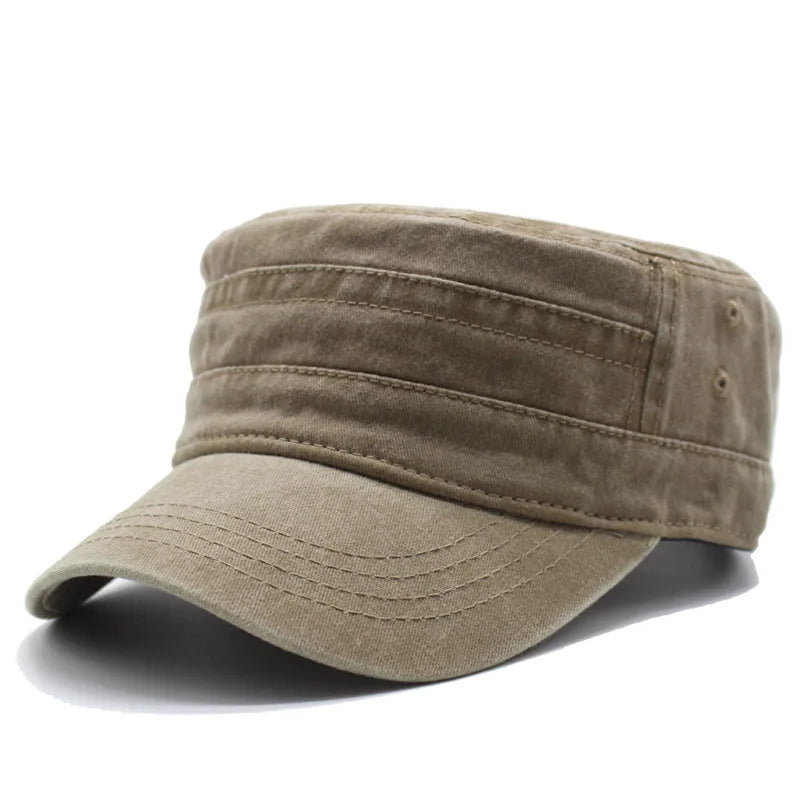 Vintage Men Flat Top Hat Adjustable Army Military Hats Cadet Style Men Women Army Cap Outdoor Fisher Sun Protective Hat