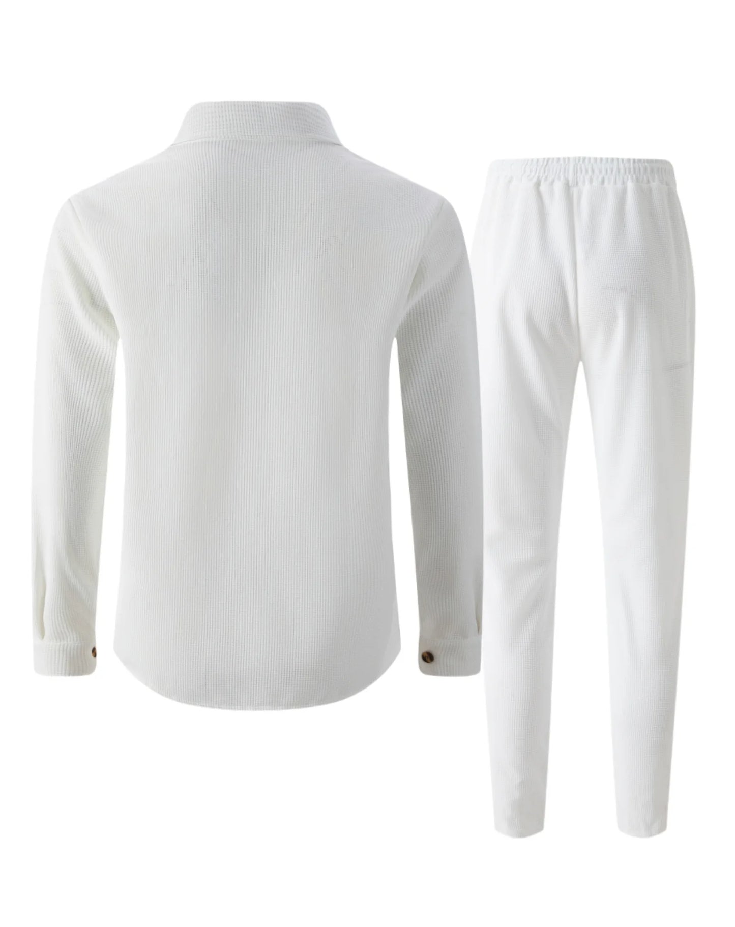 2025 Men's Autumn Casual Street Sport Two-Piece Fashion Solid Color Double-Pocket Collar Buttoned Long-Sleeved Shirt + Pants Set