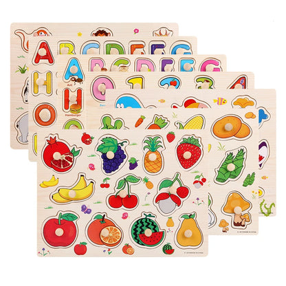 Montessori Baby Puzzle Wooden Toys 1 2 3 Years Children Hand Grab Board Game Toddler Fine Motor Skills Educational Toys for Kids