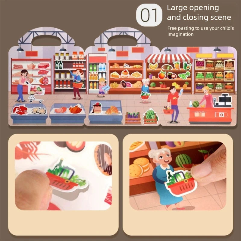 Reusable Sticker Book for Kids Vehicles Truck Multi-Theme Bubble Sticker Jelly Stickers Educational Learning Toys for Children