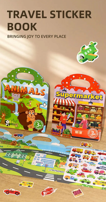 Reusable Sticker Book for Kids Vehicles Truck Multi-Theme Bubble Sticker Jelly Stickers Educational Learning Toys for Children