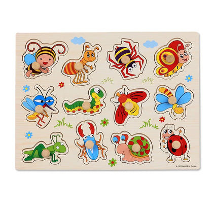 Montessori Baby Puzzle Wooden Toys 1 2 3 Years Children Hand Grab Board Game Toddler Fine Motor Skills Educational Toys for Kids