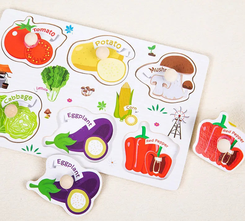 Montessori Baby Puzzle Wooden Toys 1 2 3 Years Children Hand Grab Board Game Toddler Fine Motor Skills Educational Toys for Kids