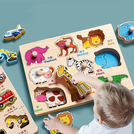 Montessori Baby Puzzle Wooden Toys 1 2 3 Years Children Hand Grab Board Game Toddler Fine Motor Skills Educational Toys for Kids