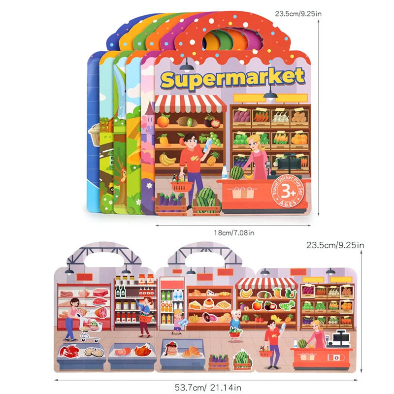 Reusable Sticker Book for Kids Vehicles Truck Multi-Theme Bubble Sticker Jelly Stickers Educational Learning Toys for Children