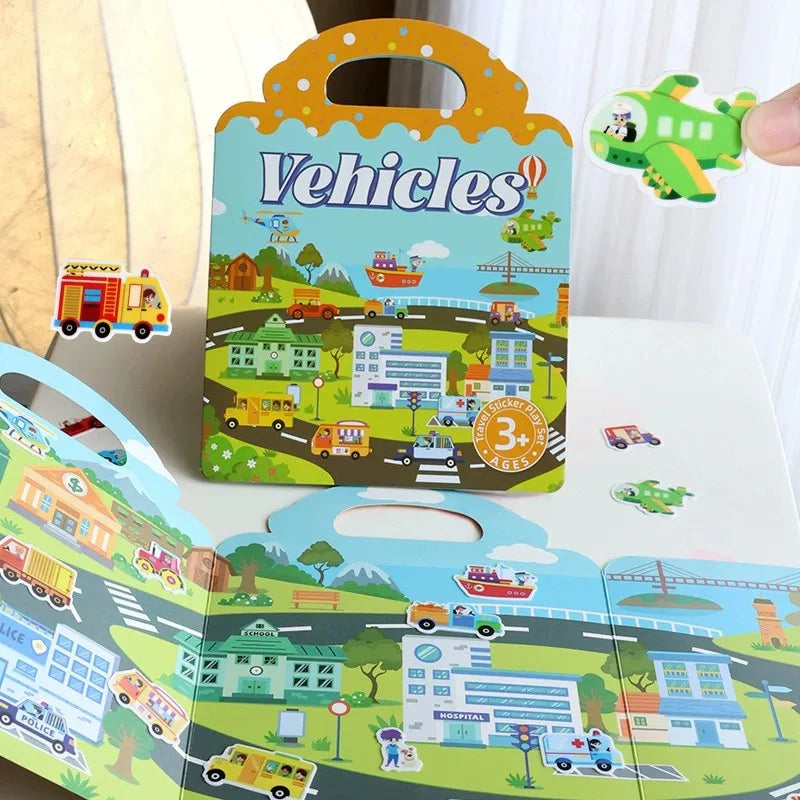 Reusable Sticker Book for Kids Vehicles Truck Multi-Theme Bubble Sticker Jelly Stickers Educational Learning Toys for Children