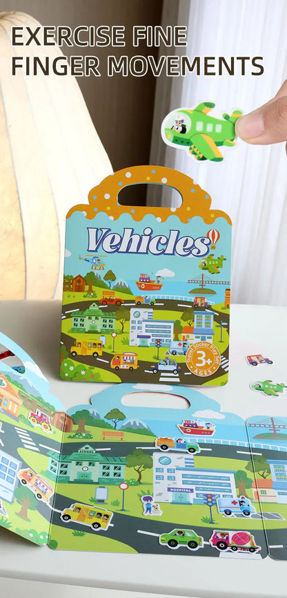 Reusable Sticker Book for Kids Vehicles Truck Multi-Theme Bubble Sticker Jelly Stickers Educational Learning Toys for Children