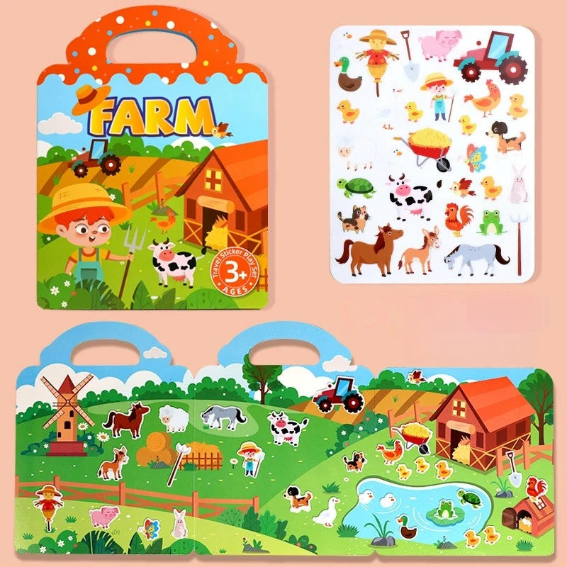 Reusable Sticker Book for Kids Vehicles Truck Multi-Theme Bubble Sticker Jelly Stickers Educational Learning Toys for Children