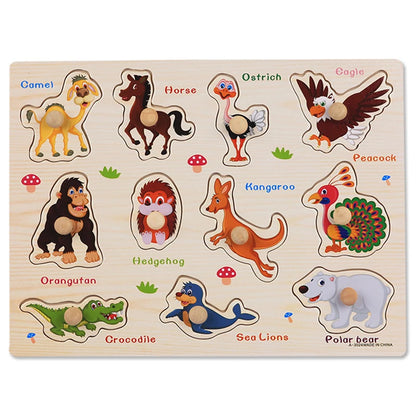 Montessori Baby Puzzle Wooden Toys 1 2 3 Years Children Hand Grab Board Game Toddler Fine Motor Skills Educational Toys for Kids