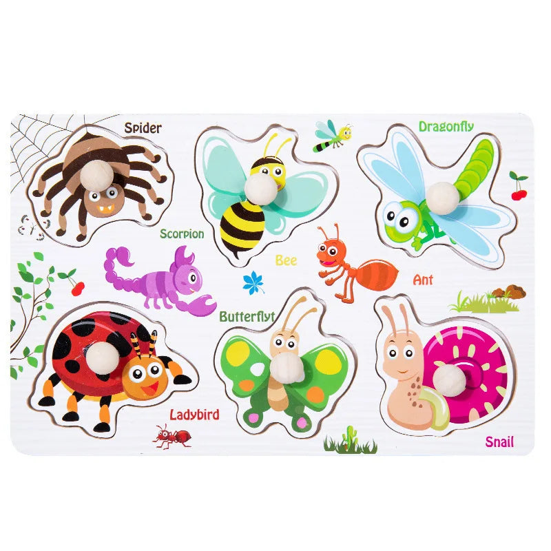 Montessori Baby Puzzle Wooden Toys 1 2 3 Years Children Hand Grab Board Game Toddler Fine Motor Skills Educational Toys for Kids