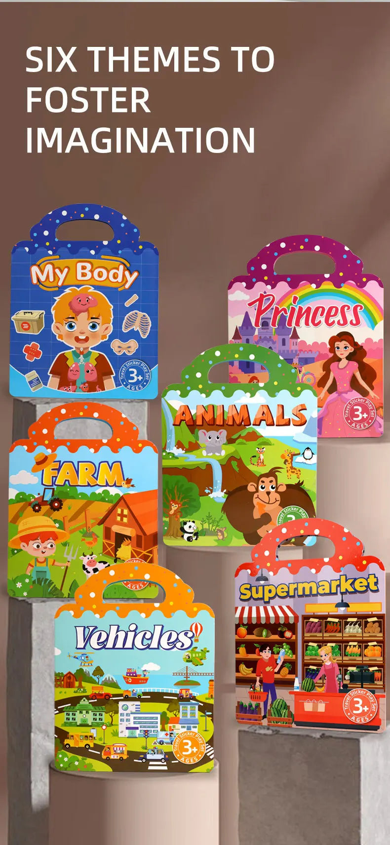 Reusable Sticker Book for Kids Vehicles Truck Multi-Theme Bubble Sticker Jelly Stickers Educational Learning Toys for Children