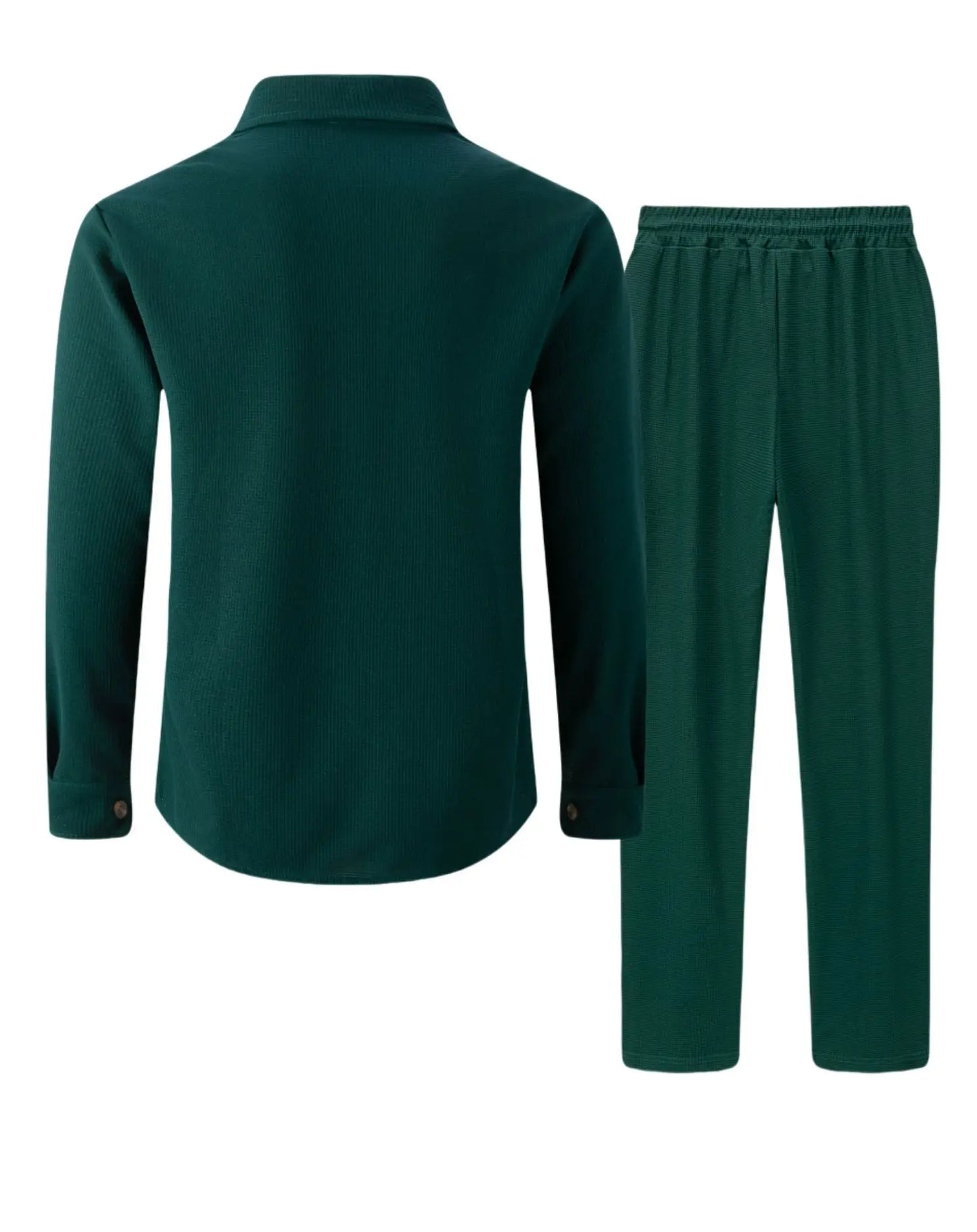 2025 Men's Autumn Casual Street Sport Two-Piece Fashion Solid Color Double-Pocket Collar Buttoned Long-Sleeved Shirt + Pants Set
