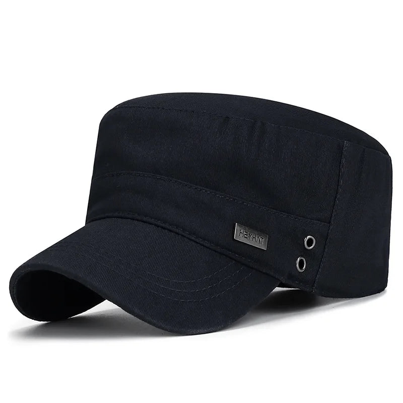 Vintage Men Flat Top Hat Adjustable Army Military Hats Cadet Style Men Women Army Cap Outdoor Fisher Sun Protective Hat