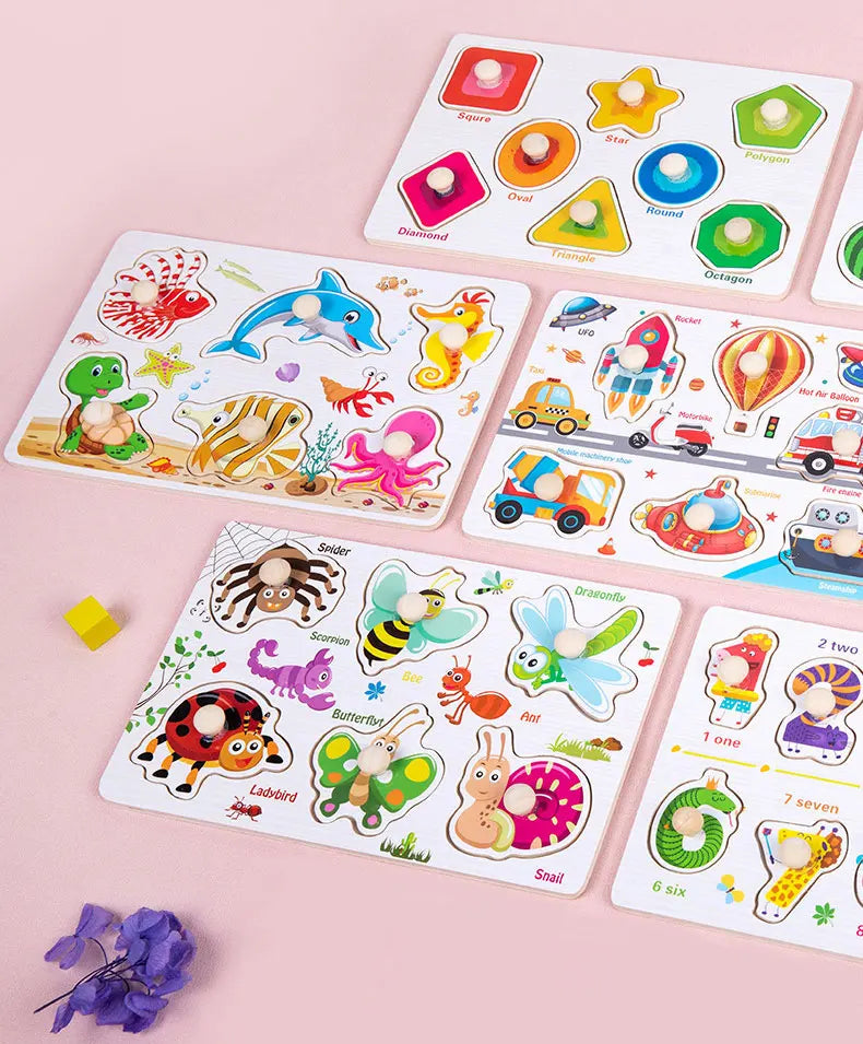 Montessori Baby Puzzle Wooden Toys 1 2 3 Years Children Hand Grab Board Game Toddler Fine Motor Skills Educational Toys for Kids