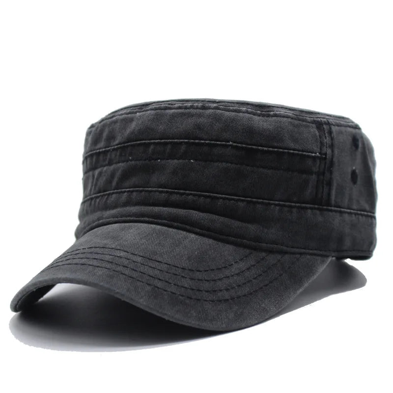 Vintage Men Flat Top Hat Adjustable Army Military Hats Cadet Style Men Women Army Cap Outdoor Fisher Sun Protective Hat