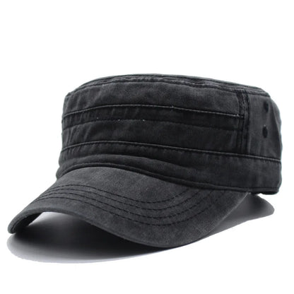 Vintage Men Flat Top Hat Adjustable Army Military Hats Cadet Style Men Women Army Cap Outdoor Fisher Sun Protective Hat