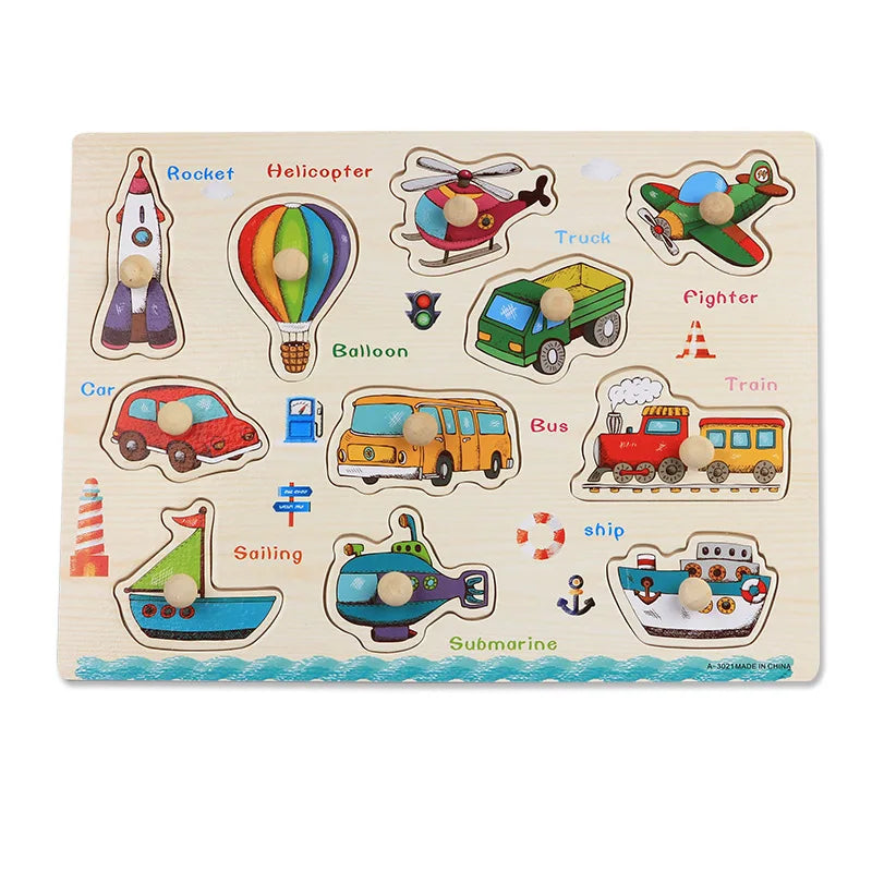 Montessori Baby Puzzle Wooden Toys 1 2 3 Years Children Hand Grab Board Game Toddler Fine Motor Skills Educational Toys for Kids