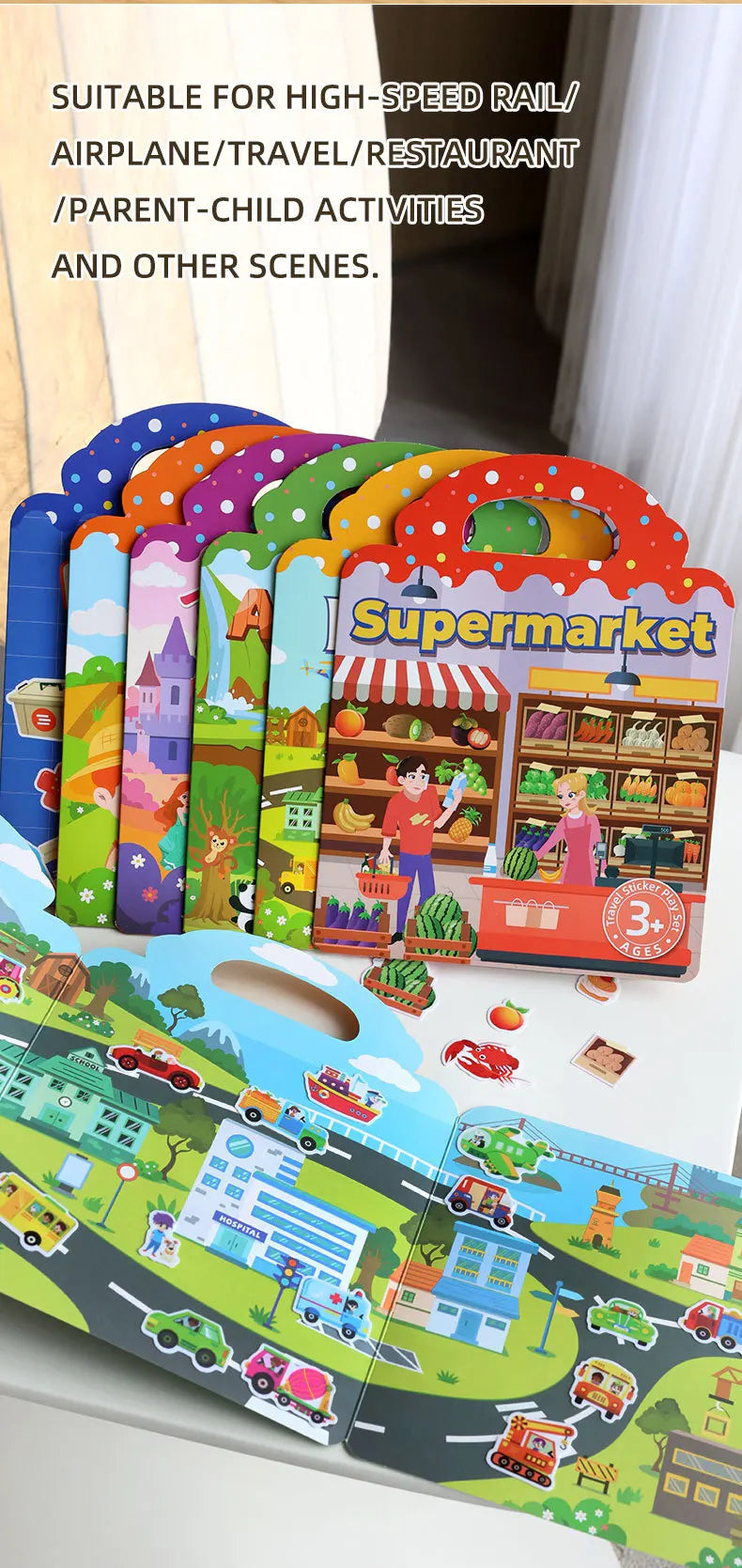 Reusable Sticker Book for Kids Vehicles Truck Multi-Theme Bubble Sticker Jelly Stickers Educational Learning Toys for Children
