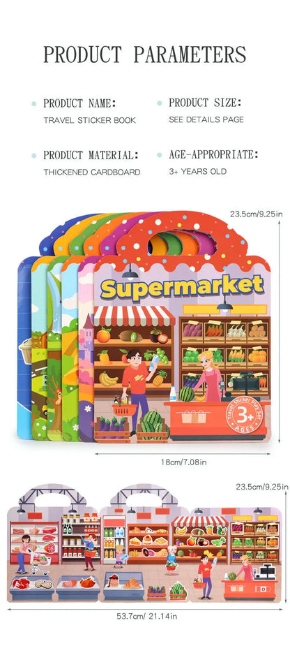 Reusable Sticker Book for Kids Vehicles Truck Multi-Theme Bubble Sticker Jelly Stickers Educational Learning Toys for Children