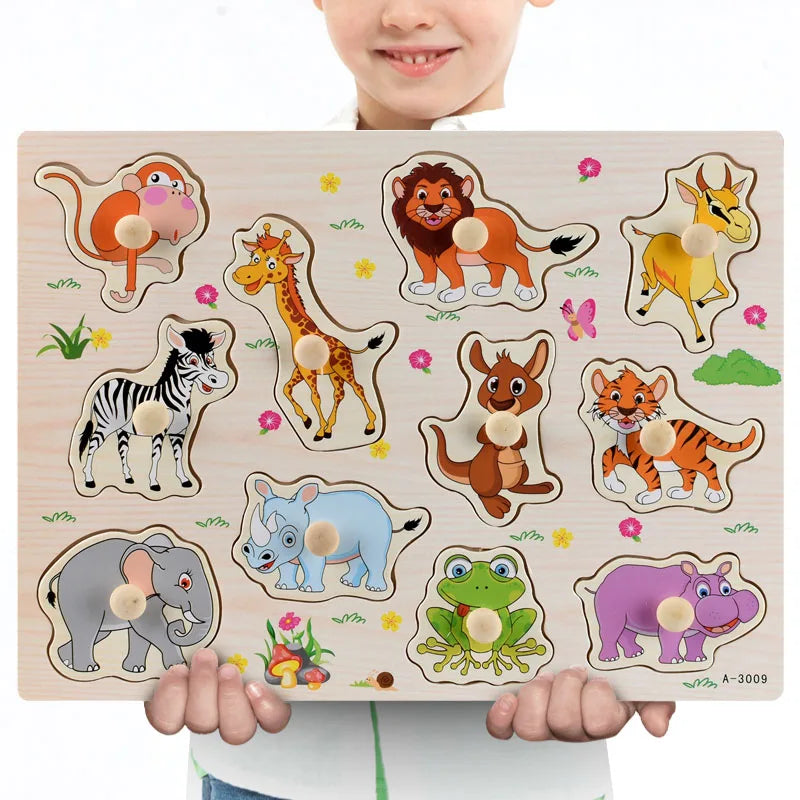 Montessori Baby Puzzle Wooden Toys 1 2 3 Years Children Hand Grab Board Game Toddler Fine Motor Skills Educational Toys for Kids