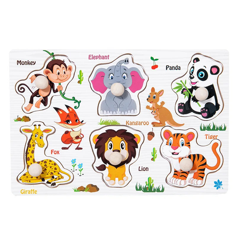 Montessori Baby Puzzle Wooden Toys 1 2 3 Years Children Hand Grab Board Game Toddler Fine Motor Skills Educational Toys for Kids