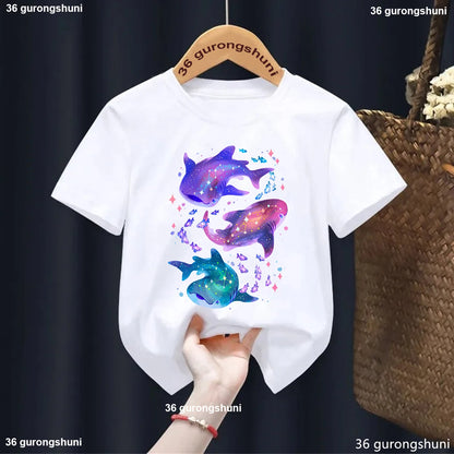 Types Of Shark Identification Cartoon Print Tshirt Boys Kawaii Kids Clothes Cute T-Shirt Children'S Clothes Summer Toddler Tee