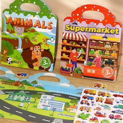 Reusable Sticker Book for Kids Vehicles Truck Multi-Theme Bubble Sticker Jelly Stickers Educational Learning Toys for Children