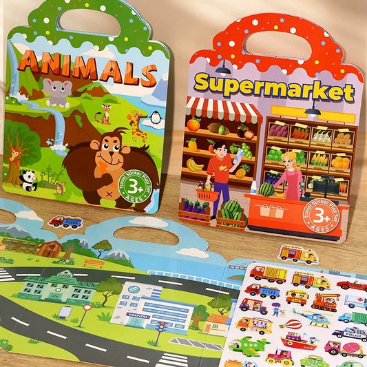 Reusable Sticker Book for Kids Vehicles Truck Multi-Theme Bubble Sticker Jelly Stickers Educational Learning Toys for Children
