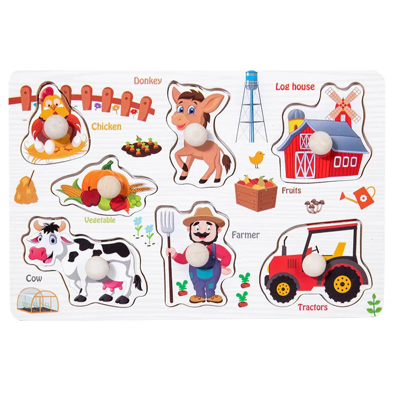 Montessori Baby Puzzle Wooden Toys 1 2 3 Years Children Hand Grab Board Game Toddler Fine Motor Skills Educational Toys for Kids