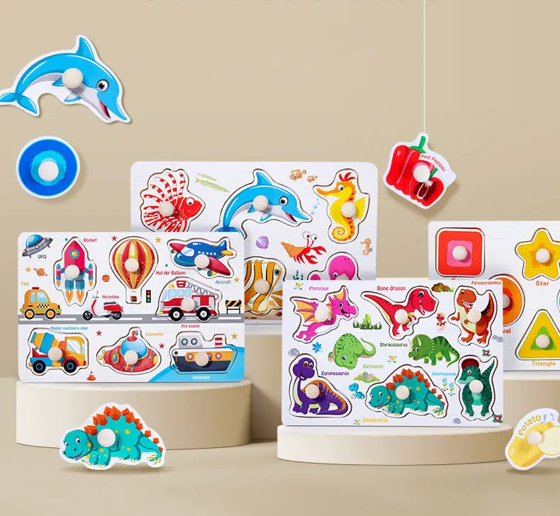 Montessori Baby Puzzle Wooden Toys 1 2 3 Years Children Hand Grab Board Game Toddler Fine Motor Skills Educational Toys for Kids
