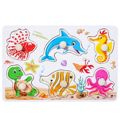 Montessori Baby Puzzle Wooden Toys 1 2 3 Years Children Hand Grab Board Game Toddler Fine Motor Skills Educational Toys for Kids