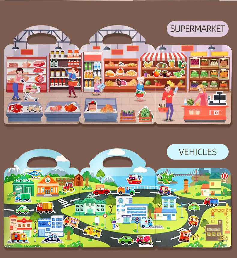 Reusable Sticker Book for Kids Vehicles Truck Multi-Theme Bubble Sticker Jelly Stickers Educational Learning Toys for Children