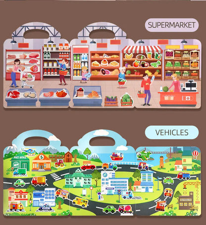 Reusable Sticker Book for Kids Vehicles Truck Multi-Theme Bubble Sticker Jelly Stickers Educational Learning Toys for Children