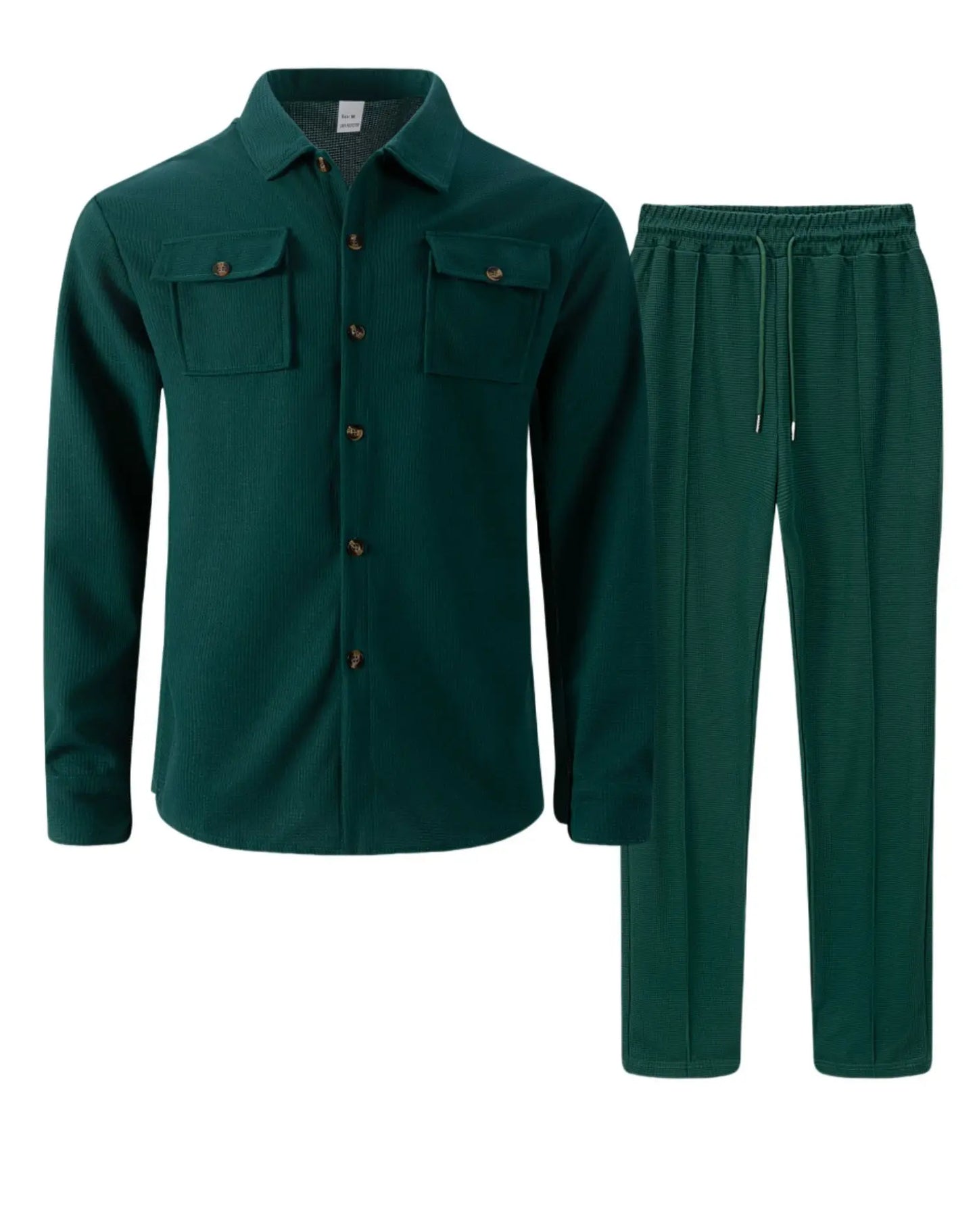 2025 Men's Autumn Casual Street Sport Two-Piece Fashion Solid Color Double-Pocket Collar Buttoned Long-Sleeved Shirt + Pants Set