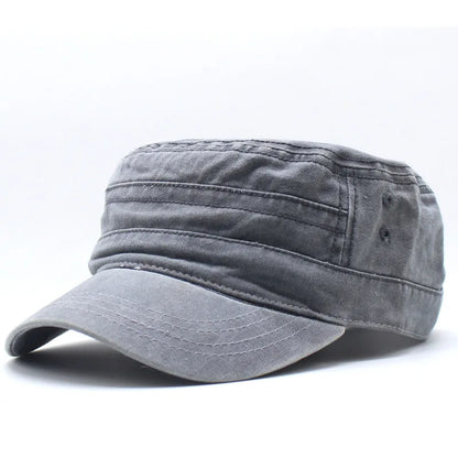 Vintage Men Flat Top Hat Adjustable Army Military Hats Cadet Style Men Women Army Cap Outdoor Fisher Sun Protective Hat