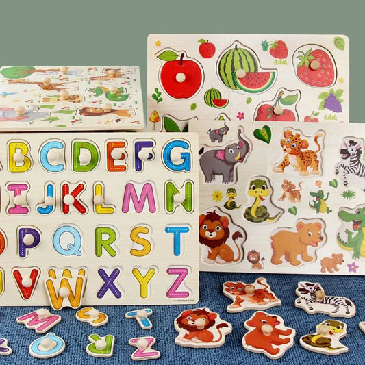 Montessori Baby Puzzle Wooden Toys 1 2 3 Years Children Hand Grab Board Game Toddler Fine Motor Skills Educational Toys for Kids