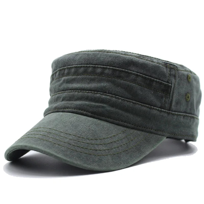 Vintage Men Flat Top Hat Adjustable Army Military Hats Cadet Style Men Women Army Cap Outdoor Fisher Sun Protective Hat