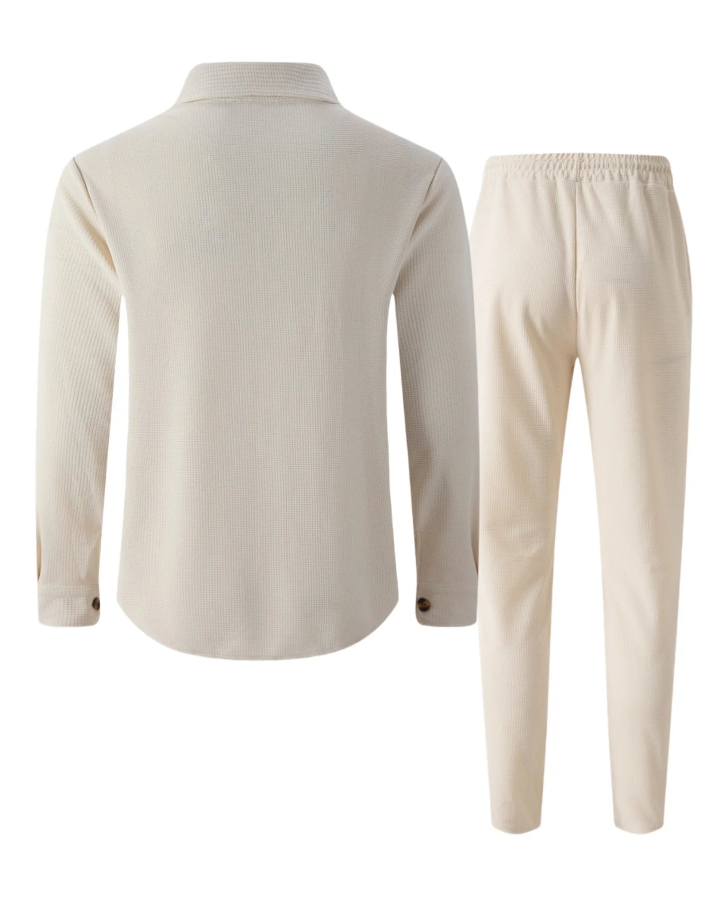 2025 Men's Autumn Casual Street Sport Two-Piece Fashion Solid Color Double-Pocket Collar Buttoned Long-Sleeved Shirt + Pants Set