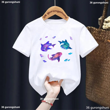 Types Of Shark Identification Cartoon Print Tshirt Boys Kawaii Kids Clothes Cute T-Shirt Children'S Clothes Summer Toddler Tee