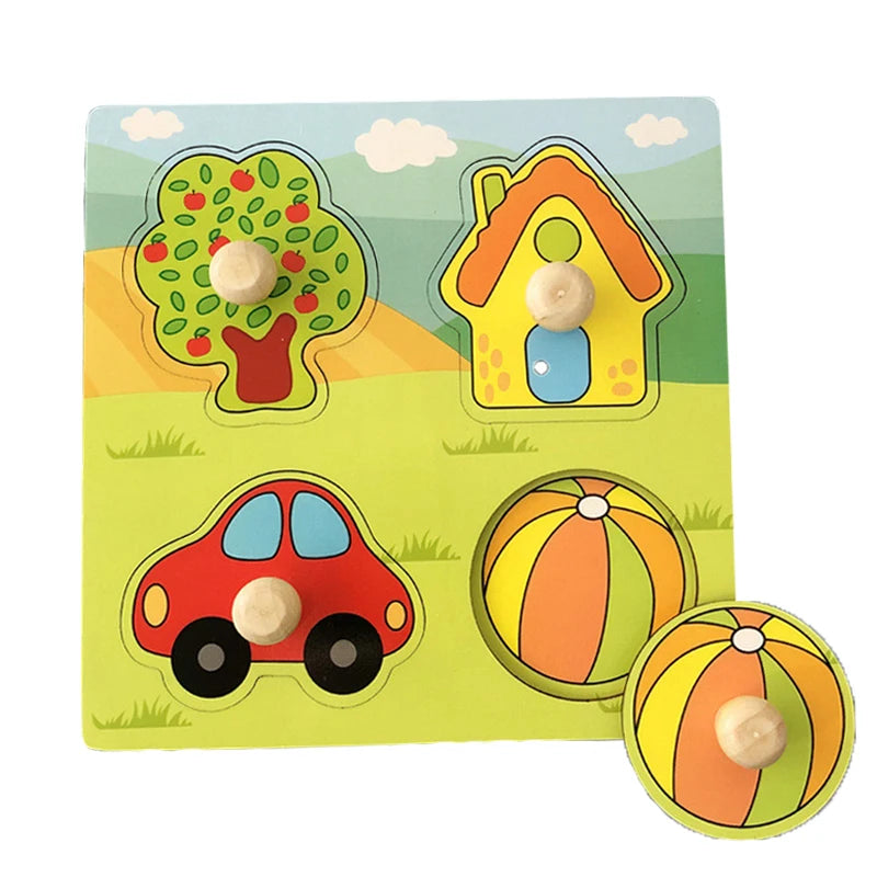Montessori Baby Puzzle Wooden Toys 1 2 3 Years Children Hand Grab Board Game Toddler Fine Motor Skills Educational Toys for Kids