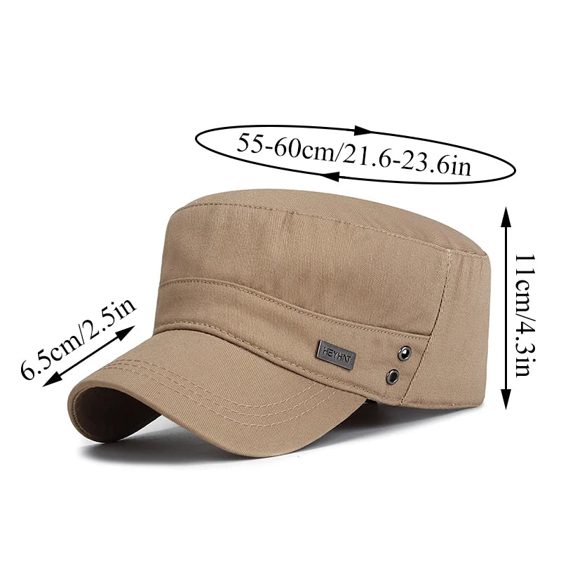 Vintage Men Flat Top Hat Adjustable Army Military Hats Cadet Style Men Women Army Cap Outdoor Fisher Sun Protective Hat