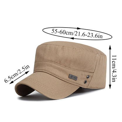 Vintage Men Flat Top Hat Adjustable Army Military Hats Cadet Style Men Women Army Cap Outdoor Fisher Sun Protective Hat