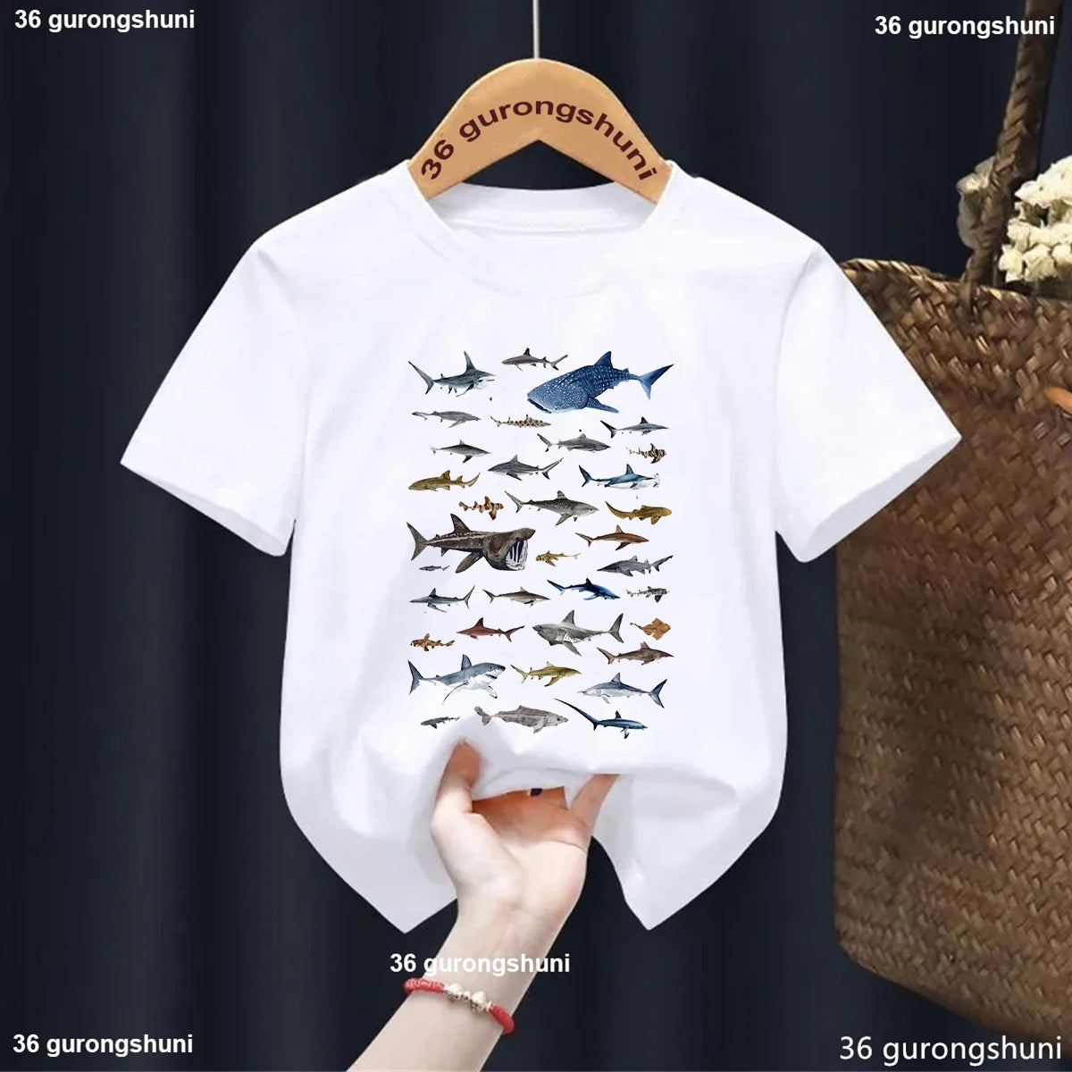 Types Of Shark Identification Cartoon Print Tshirt Boys Kawaii Kids Clothes Cute T-Shirt Children'S Clothes Summer Toddler Tee