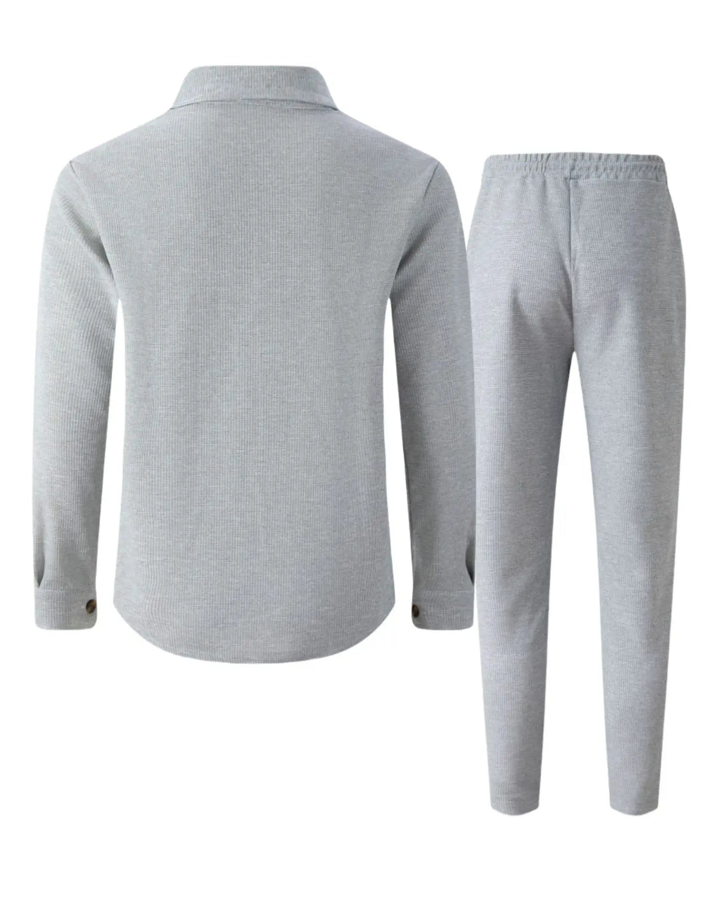 2025 Men's Autumn Casual Street Sport Two-Piece Fashion Solid Color Double-Pocket Collar Buttoned Long-Sleeved Shirt + Pants Set