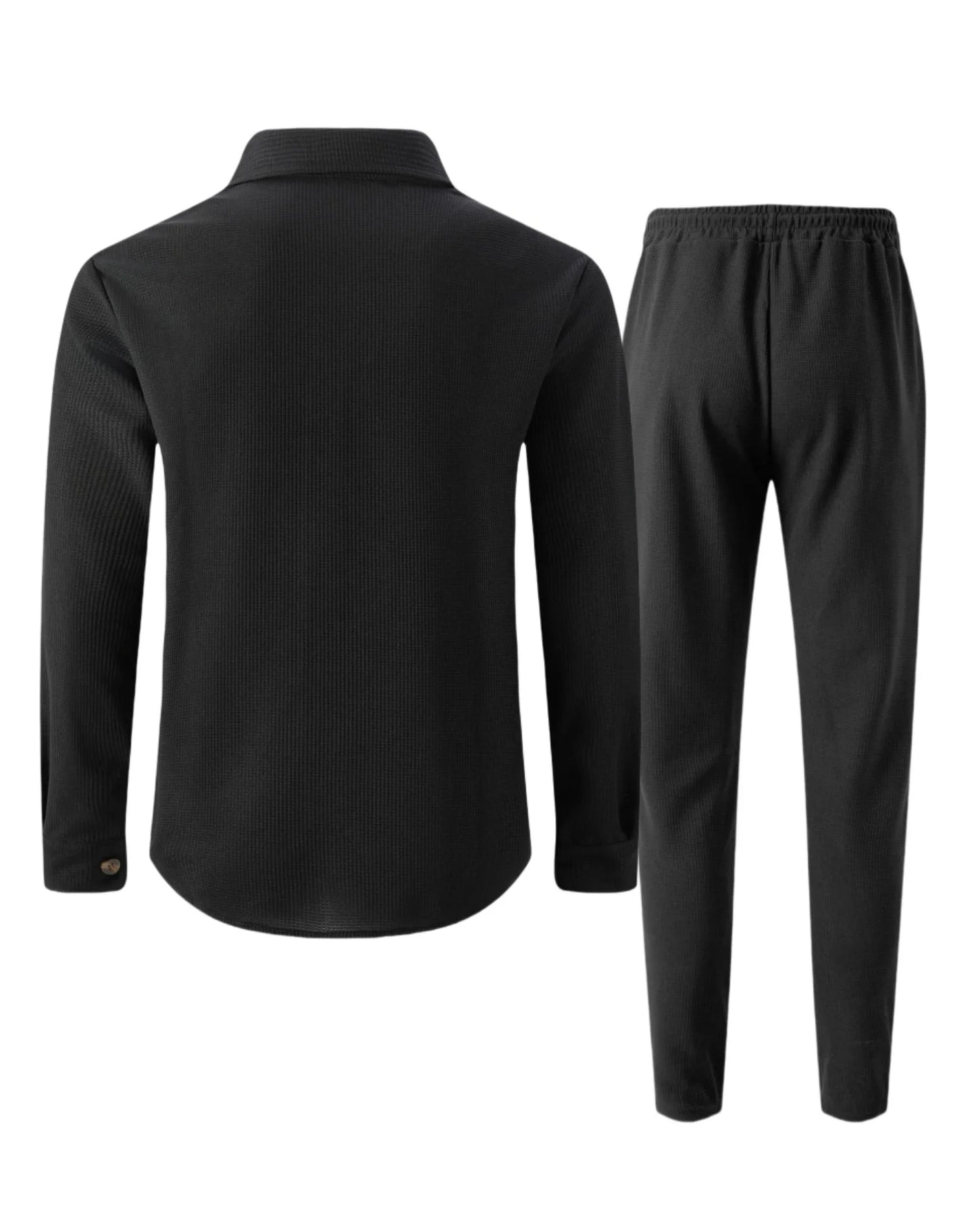 2025 Men's Autumn Casual Street Sport Two-Piece Fashion Solid Color Double-Pocket Collar Buttoned Long-Sleeved Shirt + Pants Set